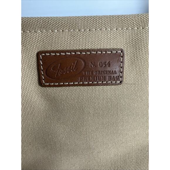 Fossil Canvas Messenger Bag Leather Accents Crossbody Khaki Multi Pockets *READ* - Picture 2 of 13